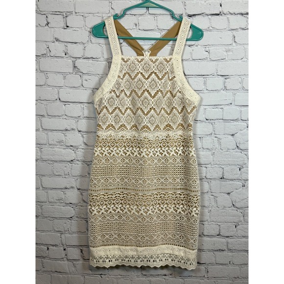 Ladakh Crochet‎ Lace Dress Sleeveless Mini Party Lined Ivory Cream XL - Picture 1 of 4